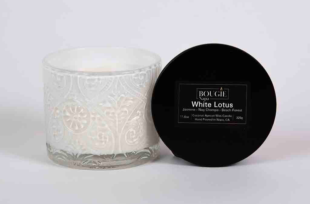white lily scented candle Lily of the Valley Bougie Cut White Glass – Bougie Napa