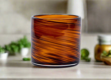 Load image into Gallery viewer, Hand blown brown swirl glass scented candle &quot;Musk We Do This?&quot;
