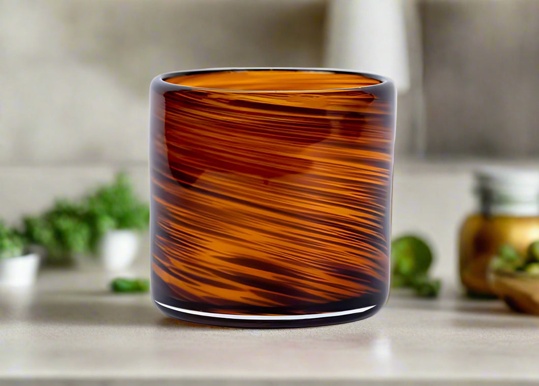 Hand blown brown swirl glass scented candle 