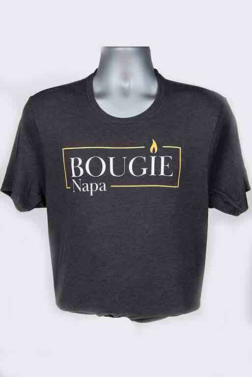 Dark Grey t-shirt with 'BOUGIE Napa' text on a white background