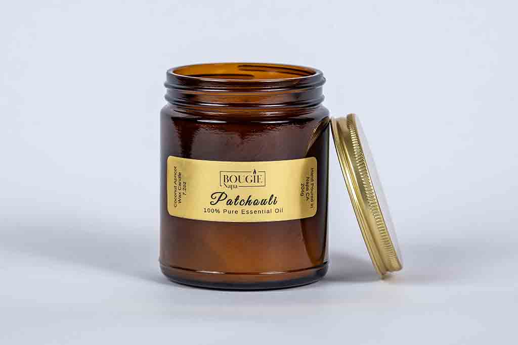 Patchouli Essential Oil Bougie Amber Jar